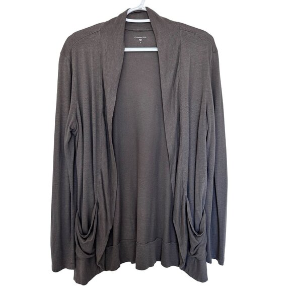 Garnet Hill Linen Modal Pocket Detail Open Cardigan Size M Gray Lightweight - Picture 1 of 9